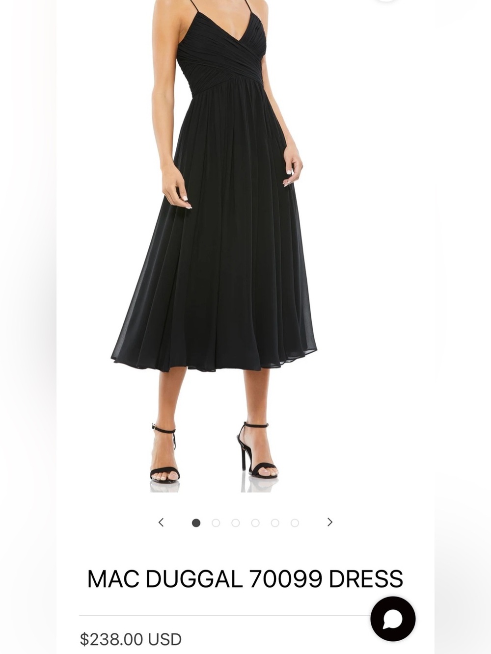 Mac Duggal Black Midi Dress with Pleated Full Skirt XS